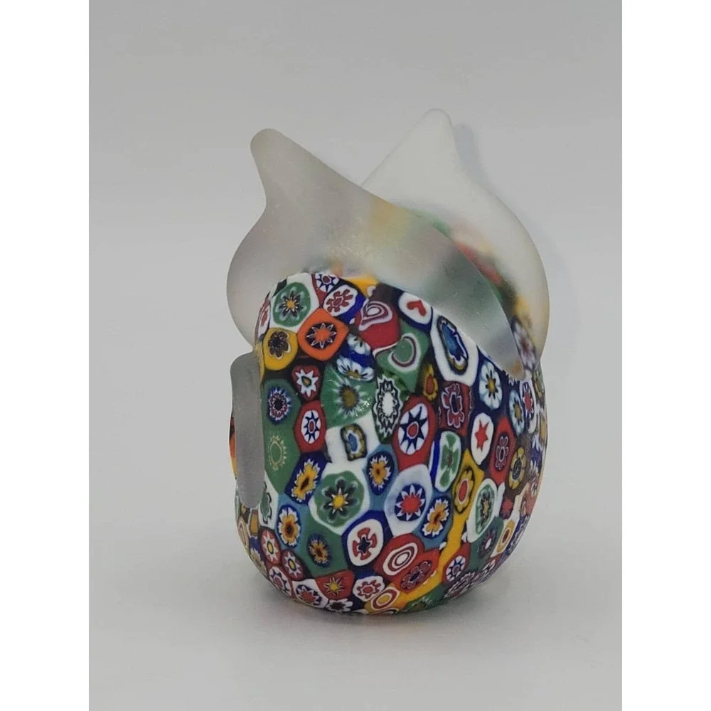 Murano Glass Millefiori Owl Figurine Frosted Paperweight‎ 2.75